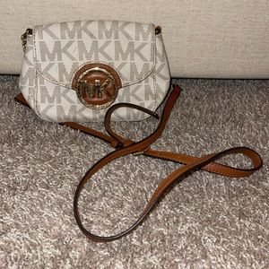 Cream and brown Michael Kors small crops body bag